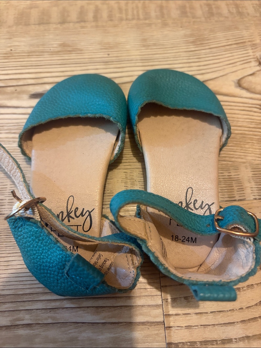 Kids Monkey Feet Teal Leather Sandals with Ankle Strap